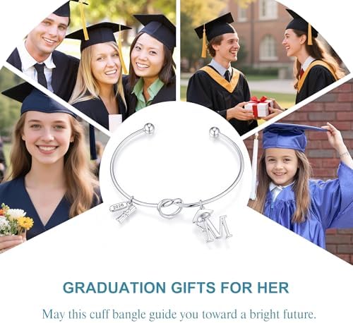 Turandoss Graduation Gifts for Women 2026 - 14K White Gold Plated Initial Knot Cuff Bangle, Dainty Grad Cap Diploma Bracelet, Class of 2026 Graduation Jewelry Gift for Her College High School Graduate - Image 4