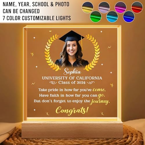 Hyturtle Personalized Graduation Night Light - Custom Name Acrylic LED Light - Inspirational Graduation for Women - Senior 2026 Graduation Gifts Her Him - College Grad Gifts - Graduation Gifts - Image 2