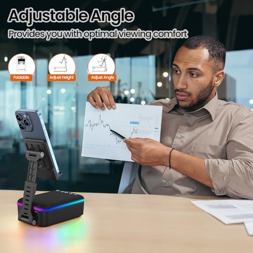 JTEMAN Gifts for Men Women,Cell Phone Stand with Bluetooth Speaker,LED Light,and Lanyard,Cool Tech Gadgets,Unique Birthday Gifts for Men Husband Mom Dad - Image 3