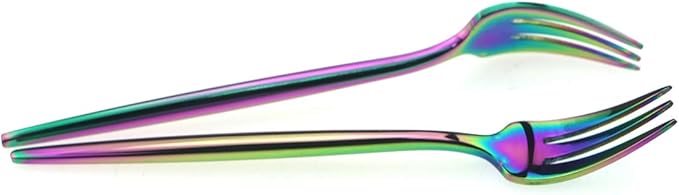 Gugrida 4-Piece Cake Fork 18/10 Stainless Steel Luxury Mirror Polished Rainbow Colorful Pie Fork Dessert Fork Silverware Flatware Cutlery