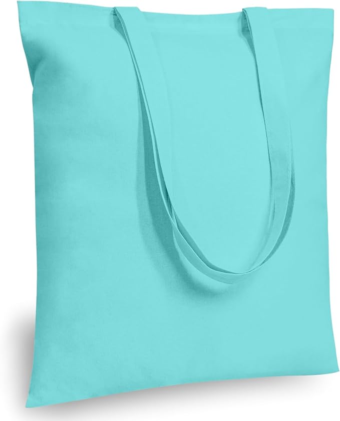 TOPDesign 24-Pack Economical 16"x15" Aqua Blue Cotton Tote Bags, Lightweight Medium Reusable Grocery Shopping Cloth Bags, Suitable for DIY, Advertising, Promotion, Gift, Activity