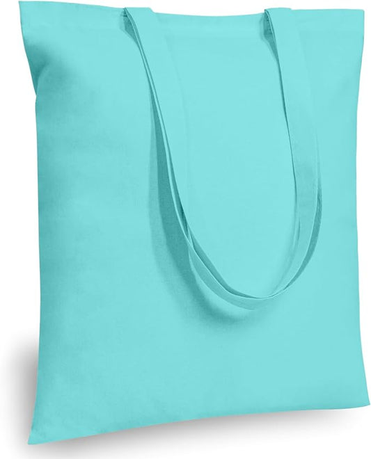 TOPDesign 24-Pack Economical 16"x15" Aqua Blue Cotton Tote Bags, Lightweight Medium Reusable Grocery Shopping Cloth Bags, Suitable for DIY, Advertising, Promotion, Gift, Activity
