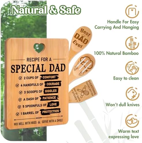 Fathers Day for Dad Gifts - "Recipe for a Special Dad" Cutting Board Birthday Dad Gifts, Bamboo-Made Engraved Light-Duty Use Chopping Board or Kitchen Decor, Suitable for Serving Tray Entertaining. - Image 5