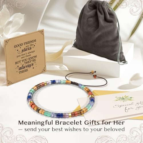 Inspirational Christmas Bracelet Gifts for Women: Healing Natural Stone Bracelet - Thinking of You Get Well Soon Birthday Gifts for Friend Sister Bestie BFF - Image 5