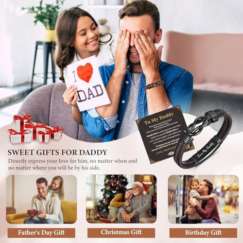 MEALGUET Men's Bracelets Gifts for Men - Brown Braided Leather Infinity Knot Bracelets Engraved Love Massage for Son Man Husband Boyfriend, Mens Bracelet Jewelry Gift for Birthday Valentine's - Image 2