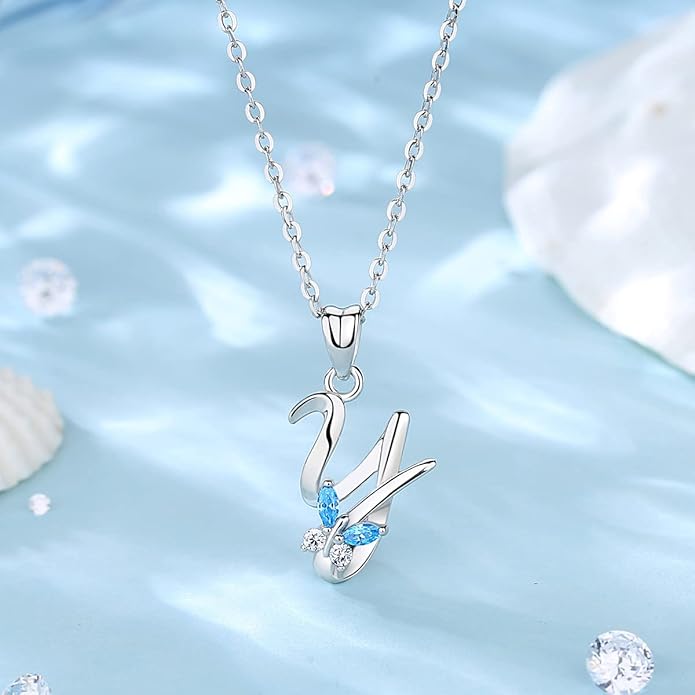 EUDORA Sterling Silver Butterfly Initial Necklaces for Women, Elegant Letter Neckles Personalized Gift for Mother, Sister, Daughter, 18 inch Chai