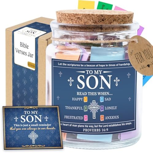 Bible Verses Jar for Son – 92 Scripture Cards, Open When You Feel Happy Sad Anxious or Lonely, Meaningful Christian Gift for Son, Birthday Graduation Easter Gift from Parents by SouthLisa