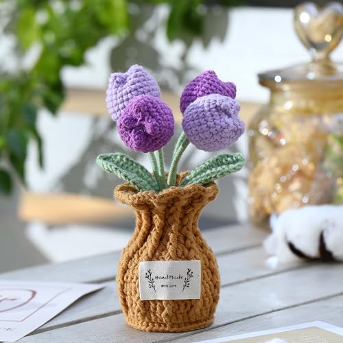 Tulip Crochet Flower Potted Plant Handmade Desk Decor Gift - Image 2