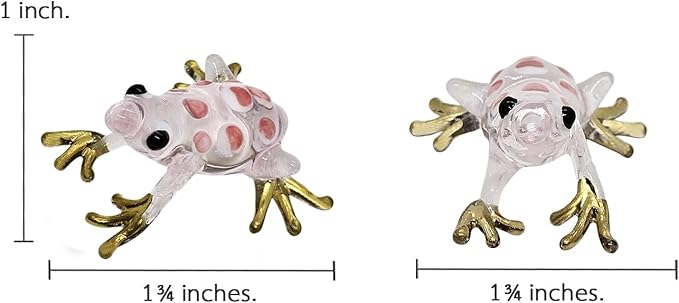 WitnyStore 1¾" Clear Gold Pink Dot Frog Artistic Blown Glass Figurine Premium Hand-Blown Statue Tabletop Decoration Unique Collectible for Adult Collectors Handcrafted Elegant Home Room Decor