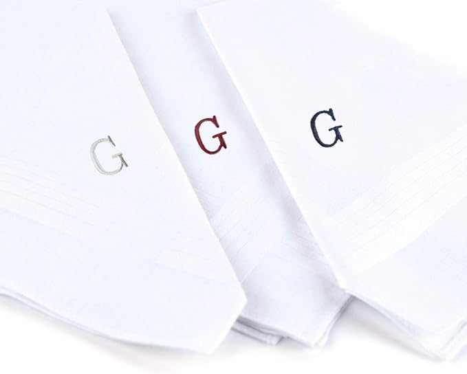 Initial Handkerchief for Men, Monogrammed Boxed 3 Piece Set,100% Cotton