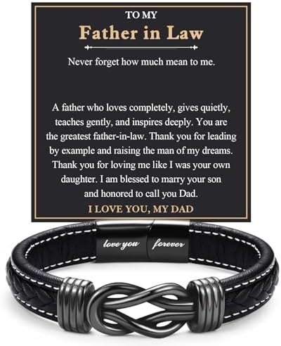 Love You Forever Infinity Leather Bracelet Gifts for Men Him Teen Boys by FIEEFX