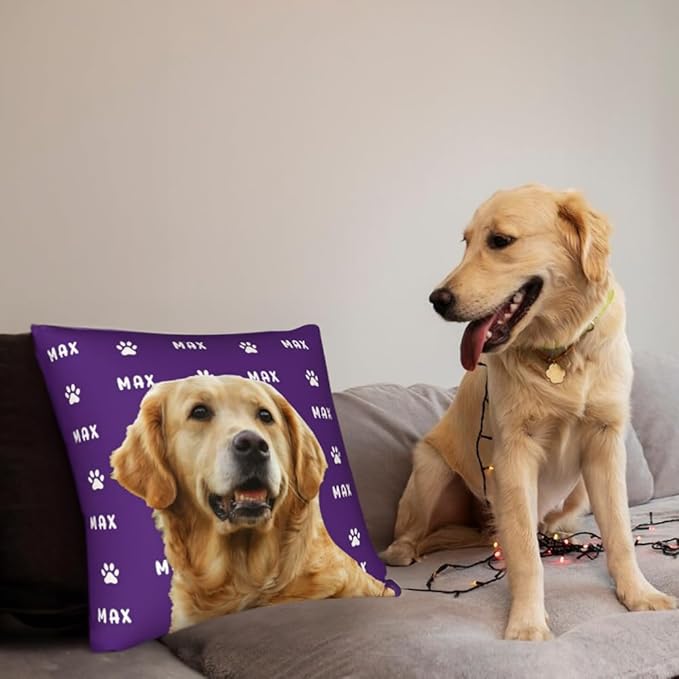 Custom Dog Cat Throw Pillow with Picture＆Name,Personalized Pet Photo Pillowcase with Optional Insert,Pet Memorial Room Decor Gifts for Home Dog Cat Lovers
