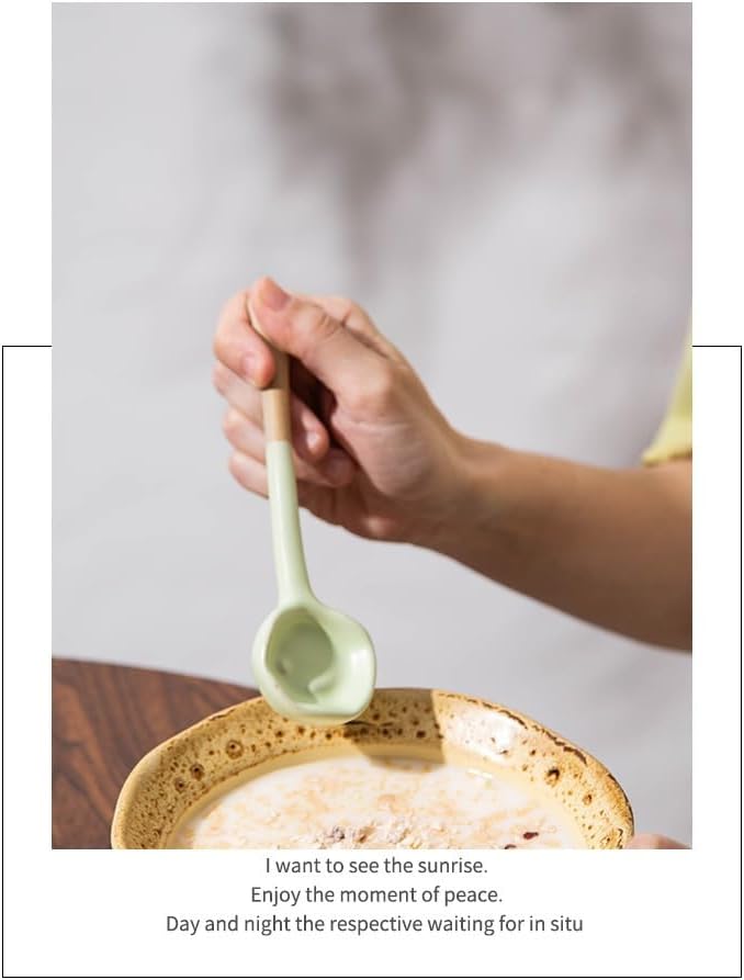 6-PCS set - Ceramic Vintage Afternoon Tea, Coffee Whisk, 6-color handmade coffee spoon set, long-handled household spoons, mini spoons for desserts, teaspoons, 5.9 * 1.5in (15 * 4cm))