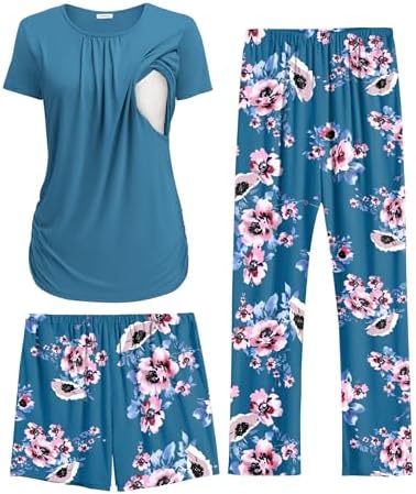 Ekouaer Maternity Nursing Pajamas Set 3 Piece Postpartum Breastfeeding Pjs by EKOUAER