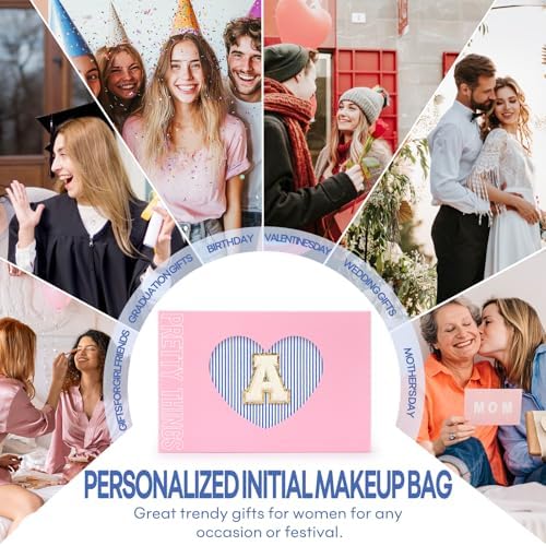 2 PCS Initial Makeup Bags for Women: Cosmetic Bag for Travel Toiletry - Birthday Gifts for 11 12 13 14 15 16 17 18 Years Old Girl Graduation Teacher Gift- Teen Girl Gifts Trendy Stuff - Blue O - Image 6