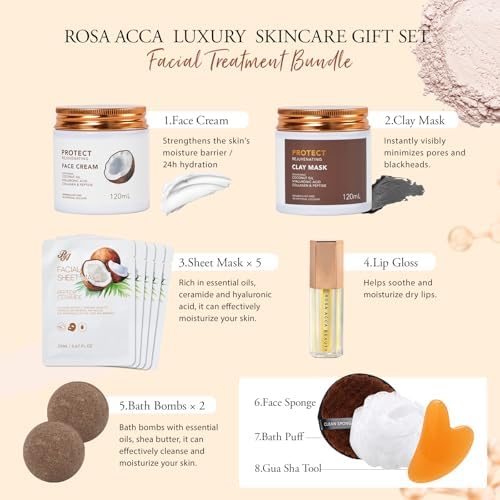 Gifts for Women, 32 Pcs Coconut Hydrating Face Skin Care Kit, Spa Basket - Image 4
