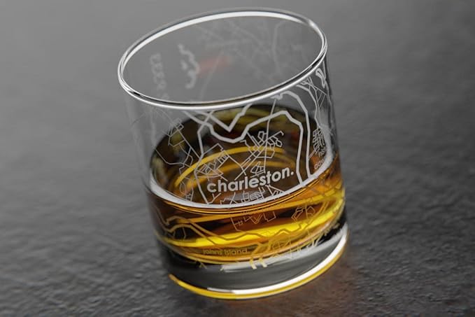 Well Told Engraved Charleston South Carolina Map Rocks Glass, Old Fashioned Whiskey Glass (11 oz, Clear) Etched Whiskey Glass, Gifts For Whiskey Lovers