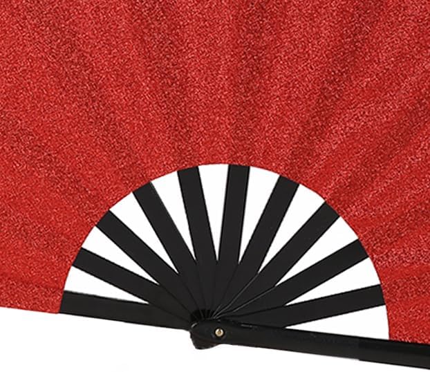 Huralona 4 Pack Large Folding Hand Clap Fan Fabric Rave Popping Glitter Fans Chinese Kung Fu Tai Chi Hand Fan Festival Dance Gift Performance Decorations (Glitter-Red)