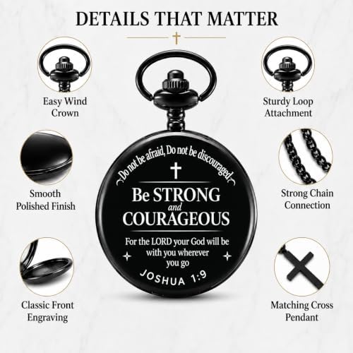 Udaney Jofanvin Christian Gifts for Men, Bible Verse Engraved Pocket Watch and Cross Necklace Set, Religious Graduation Baptism Birthday Gift for Son Grandson Dad, - Image 3