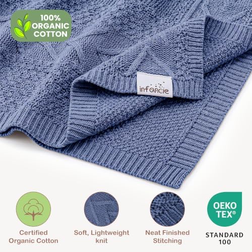 Organic Cotton Knit Boy Baby Blanket Infant Toddler Gift 31x43 in - Image 2