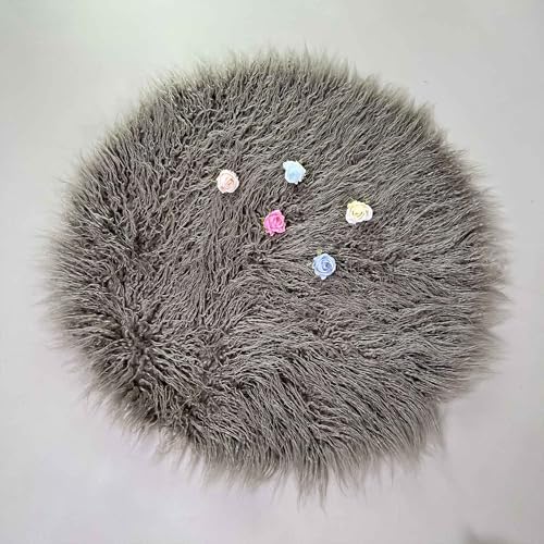 Newborn Photo Props Faux Fur Round 23.6 inch Soft Baby Boy Girl Photo Blanket Studio Photo Mat (Almost Mauve) - Image 2