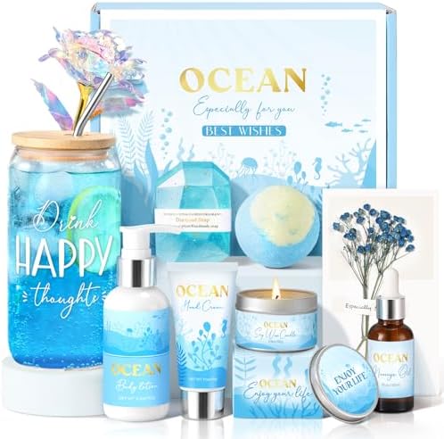 Birthday Gifts for Women, Relaxing Spa Gift Baskets for Women, Ocean Scented Self Care Gifts, Mothers Day Bath and Body Inspirational Gift Set for Mom Her Wife Best Friends Sister Girlfriend Coworker by GiftPeak