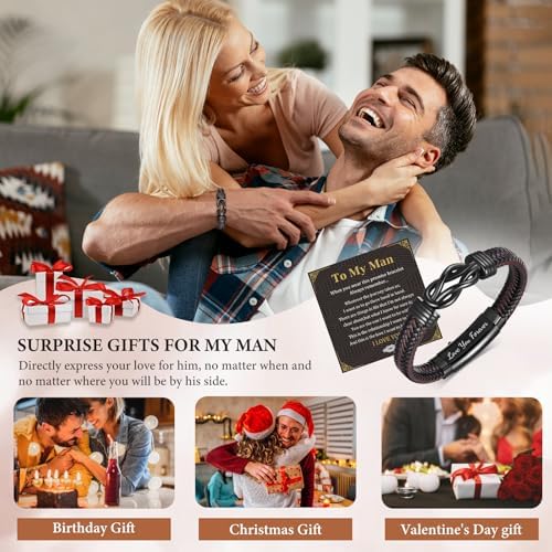 MEALGUET Men's Bracelets Gifts for Men - Brown Braided Leather Infinity Knot Bracelets Engraved Love Massage for Son Man Husband Boyfriend, Mens Bracelet Jewelry Gift for Birthday Valentine's - Image 2