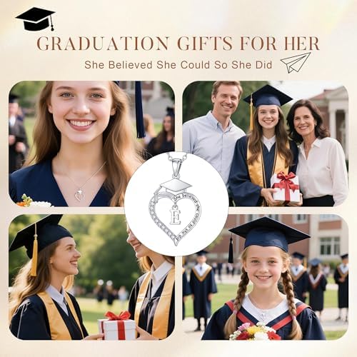 Turandoss Graduation Gifts for Women Her - Dainty 14K White Gold Plated Initial A-Z Heart Graduation Cap Necklaces Class of 2026 Jewelry High School College Gifts for Women Girls - Image 5