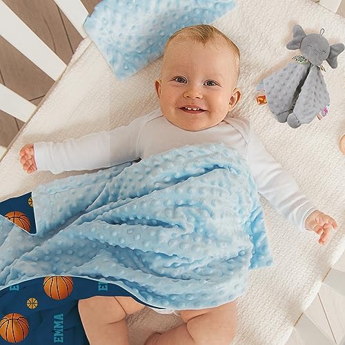 Custom Basketball Blanket - Personalized Name with Basketball Patterns - Soft Plush Flannel Blanket with Double Layer Dotted Backing for Baby Toddler Kids Teen Boys Girls Gifts Blue - Image 5