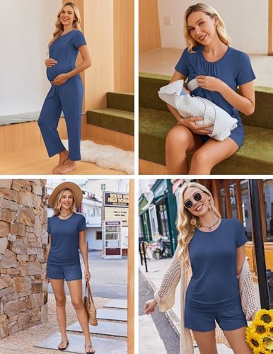 Ekouaer Maternity Nursing Pajamas Set 3 Piece Postpartum Breastfeeding Pjs - Image 2