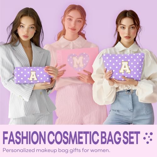 mibasies 2 PCS Initial Makeup Bags for Women: Cosmetic Bag for Travel Toiletry - Birthday Gifts for Teen Girl Gifts Trendy Stuff - Graduation Teacher Gift for Girlfriend -Polka Dot Purple C - Image 5