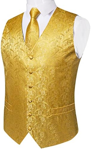 DiBanGu Mens Vest and Tie Set Formal Paisley Waistcoat and Necktie Pocket Square Cufflinks Silk Suit Vest for Tuxedo Wedding - Image 2