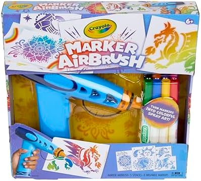 Crayola Marker Airbrush Spray Art Kit, 8 Washable Markers, 5 Stencils by Crayola