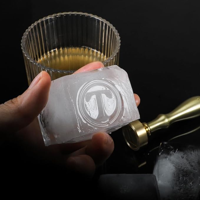 Ice Cube Stamp for Cocktails, Brass Head with Handle, Branding for Whiskey Drinks Party Wedding Making DIY Crafting (Letter T)