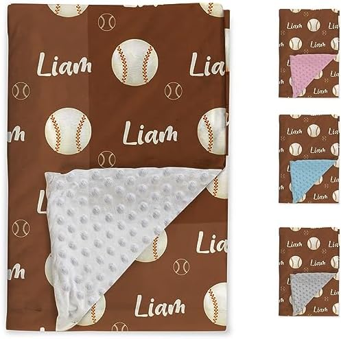 Custom Baseball Blanket - Personalized Name with Baseball Patterns - Soft Plush Flannel Blanket with Double Layer Dotted Backing for Baby Toddler Kids Teen Boys Girls Gifts Brown - Image 2