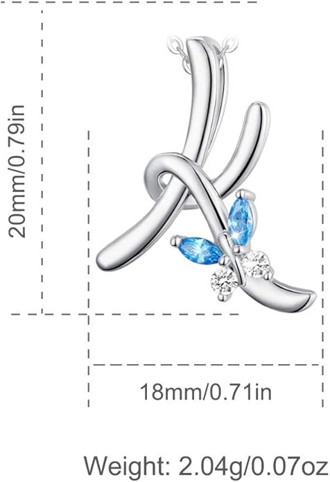 EUDORA Sterling Silver Butterfly Initial Necklaces for Women, Elegant Letter Neckles Personalized Gift for Mother, Sister, Daughter, 18 inch Chai