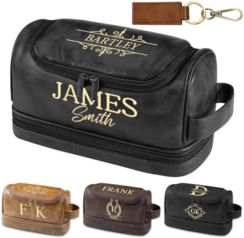 Sparklove Personalized Birthday Gifts for Men Toiletry Bag, Custom Men Gifts, Engraved Travel Bag Kit, Shaving bag Birthday Gifts for Dad Husband Groomsmen Son Father's Day Wedding Anniversay by Sparklove