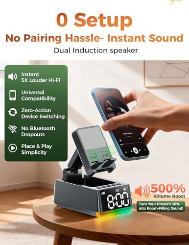 Bluetooth Speaker Birthday Gift for Men:Induction Cell Phone Stand Gray - Image 3