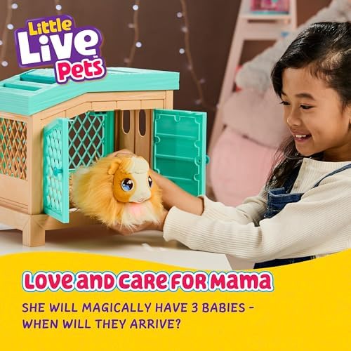 Little Live Pets Mama Surprise Guinea Pig Plush Toy, Interactive Stuffed Guinea Pig Hutch and 3 Babies, Animal Plush with 20+ Sounds, Toys for Ages 4+ - Image 2