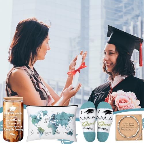 Skylety Graduation Gifts for Her 2026 College Graduation Gifts for Women Bracelet Socks Glass Cup Keychain Cosmetic Bag for College - Image 5