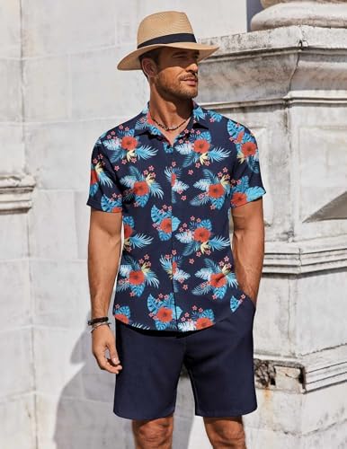 COOFANDY Men's Summer Beach Outfits 2 Piece Short Sleeve Shirts and Shorts Vacation Texture Linen Sets for Men - Image 3