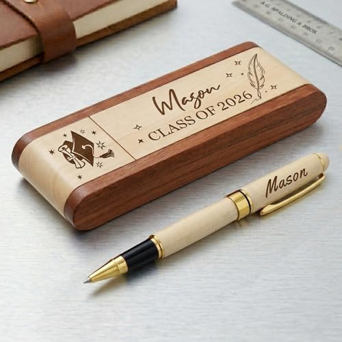 EDSG Personalized Ballpoint Pens Graduation Gifts, Wooden Ballpoint Pen Set with Pen Case Display, Engraved Pens Class of 2026 Gifts for Daughter Son Him Her High School College (Design 1) - Image 3