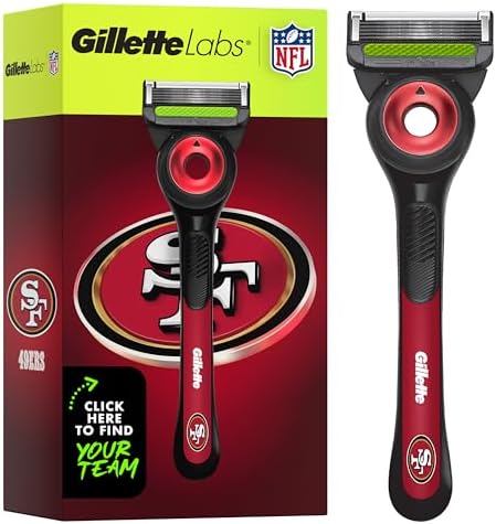 Gillette Labs Special NFL 49ers Edition Shaving Razor for Men - 1 Handle, 4 Razor Blade Refills & Magnetic Stand, GilletteLabs with Exfoliating Bar by Gillette
