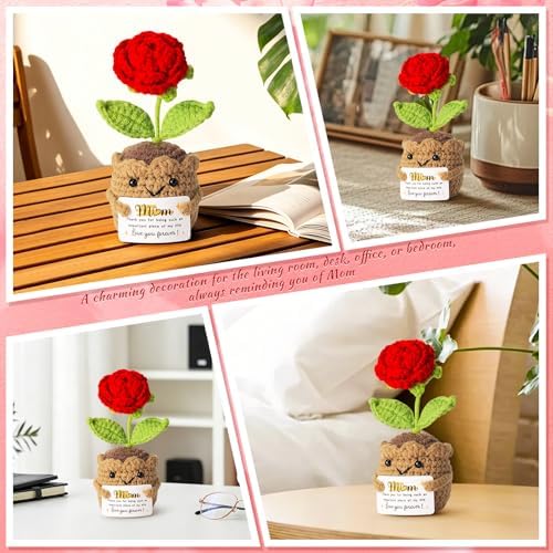 Fortuning's JDS Birthday Gift for Moms, Mom Birthday Mothers Day Gifts Ideas Basket for Moms Mama Mother from Daughter Son Child, New Moma Gifts with Music Box and Knitted Rose Flowers Mom Crochet - Image 5