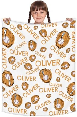 Personalized Baby Blankets for Girls Boys, Custom Baby Blanket with Name Swaddle Toddler Fleece Blanket Personalized Gift White Baseball Mitt Text - Image 2