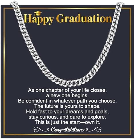 EPIRORA Graduation Gifts Necklace for Him 2026, Graduation Stainless Steel Cuban Chain Necklace for Men, Class of 2026 Gifts, 5th 8th Grade/College/Master Degree Graduate Gift Ideas for Men Him by EPIRORA
