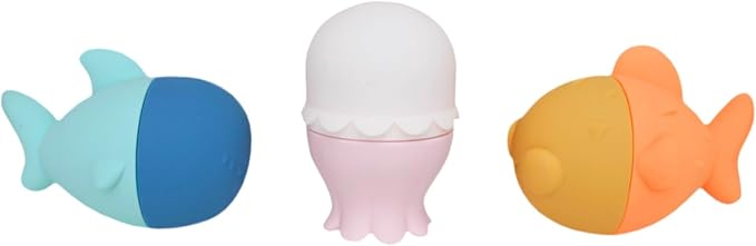 Copper Pearl 3-Piece Squirtie Bath Toy Set: Mix-and-Match Water Squirters, Safe Silicone Floating Bath Toys for Babies and Toddlers, Enhances Fine Motor Skills, Easy Clean, Ages 9m+