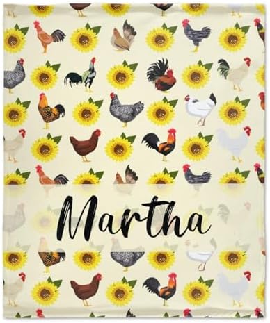 Chickens Personalized Name Blanket Gift for Boy Girl Teens, Chickens Sunflowers Custom Name Throw Blanket for Hen Chicken and Rooster Lovers Soft Lightweight 50"x60" for Teens Bed and Living Room - Image 2