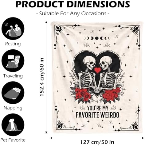 Funny Valentine Gift Blanket for Women Men with Gothic Skulls Themed Blanket - 50 x 60 Inch Soft Comfort Flannel Blankets for Girlfriend/Boyfriend/Wife/Husband/Couples Loving Blankets for Bed Sofa - Image 2