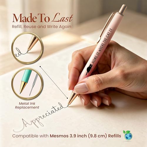 MESMOS 3pk Cute Cat Pens, Sassy and Funny Cat Lover Gifts for Women, Aesthetic Ballpoint Pens Beautifully Packaged, German-made Ink and Swiss-made Ink - Image 4